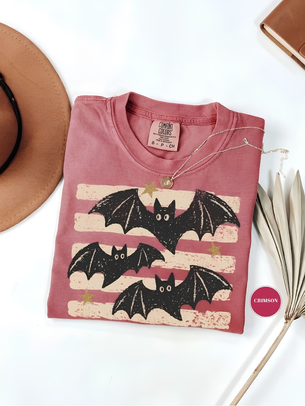 Comfort Colors Crimson Bat Stripe Graphic Short Sleeve Tee